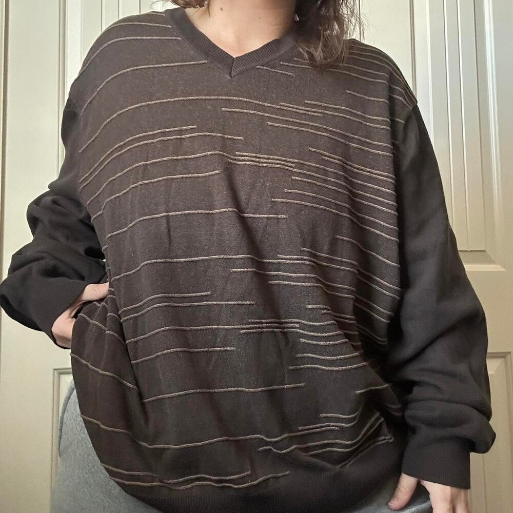 Vintage Perry Ellis Sweater Mens 2X Brown Crewneck Knit Sweater - Picture 2 of 4